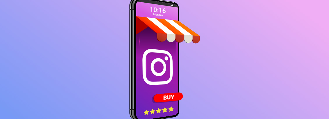 Ilustracin de Smartphone con Accesorios de Tienda y Logo de Instagram en Pantalla